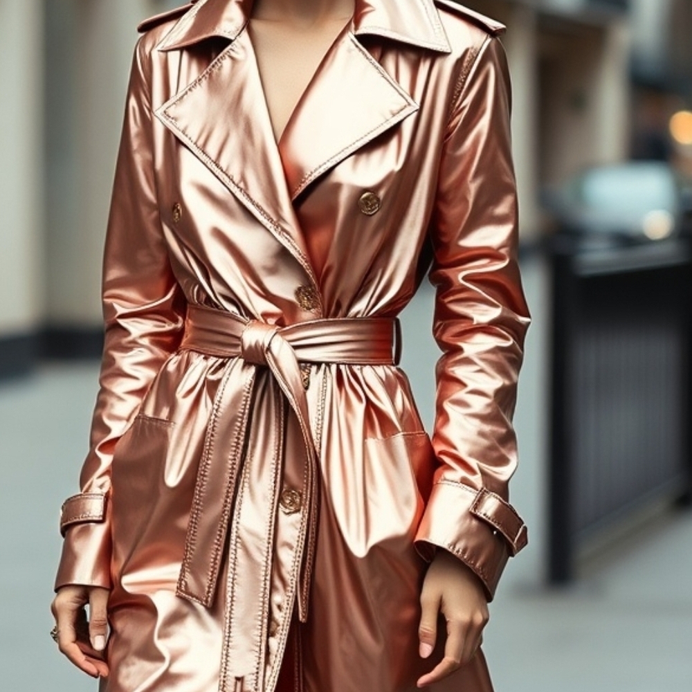 Lanvin Metallic Rose Gold Leather Trench Coat